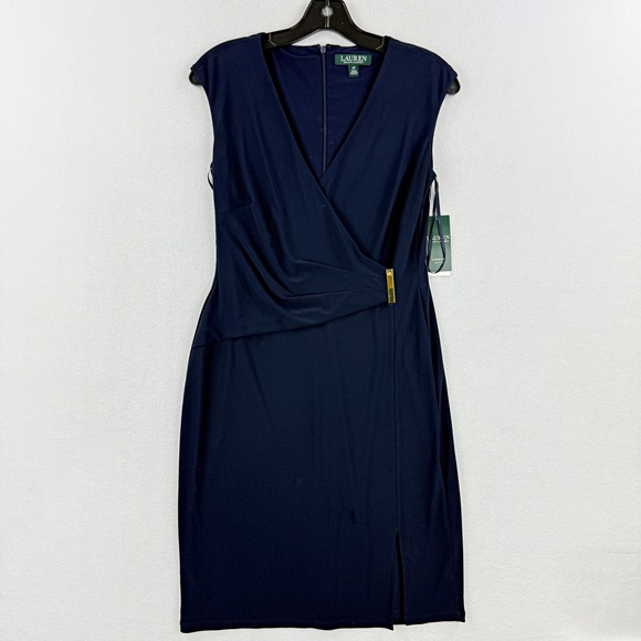 LAUREN RALPH LAUREN Sleeveless V-Neck Faux Wrap Dress Size 6-Petite Womens NWT - Picture 4 of 9